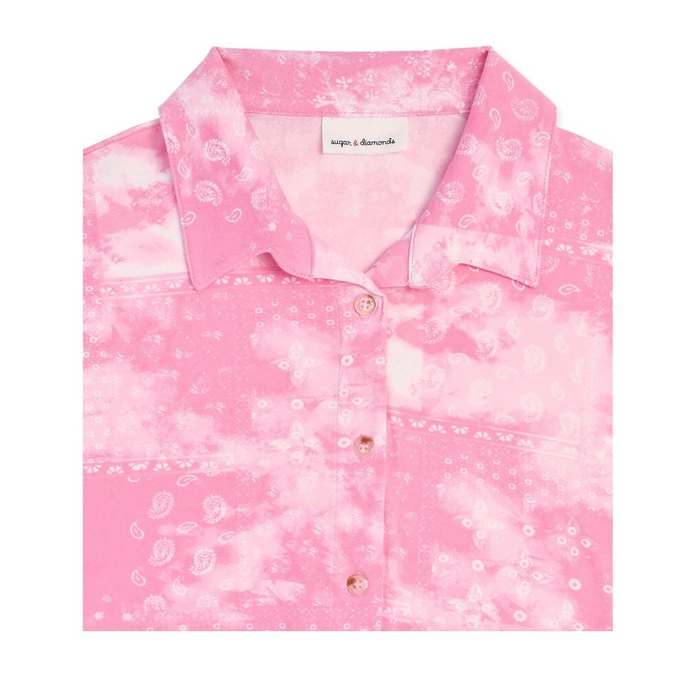 SUGAR & DIAMONDS Girls Faux Tie Front Shirt Size XL 16 Pink Cropped New - Picture 2 of 6
